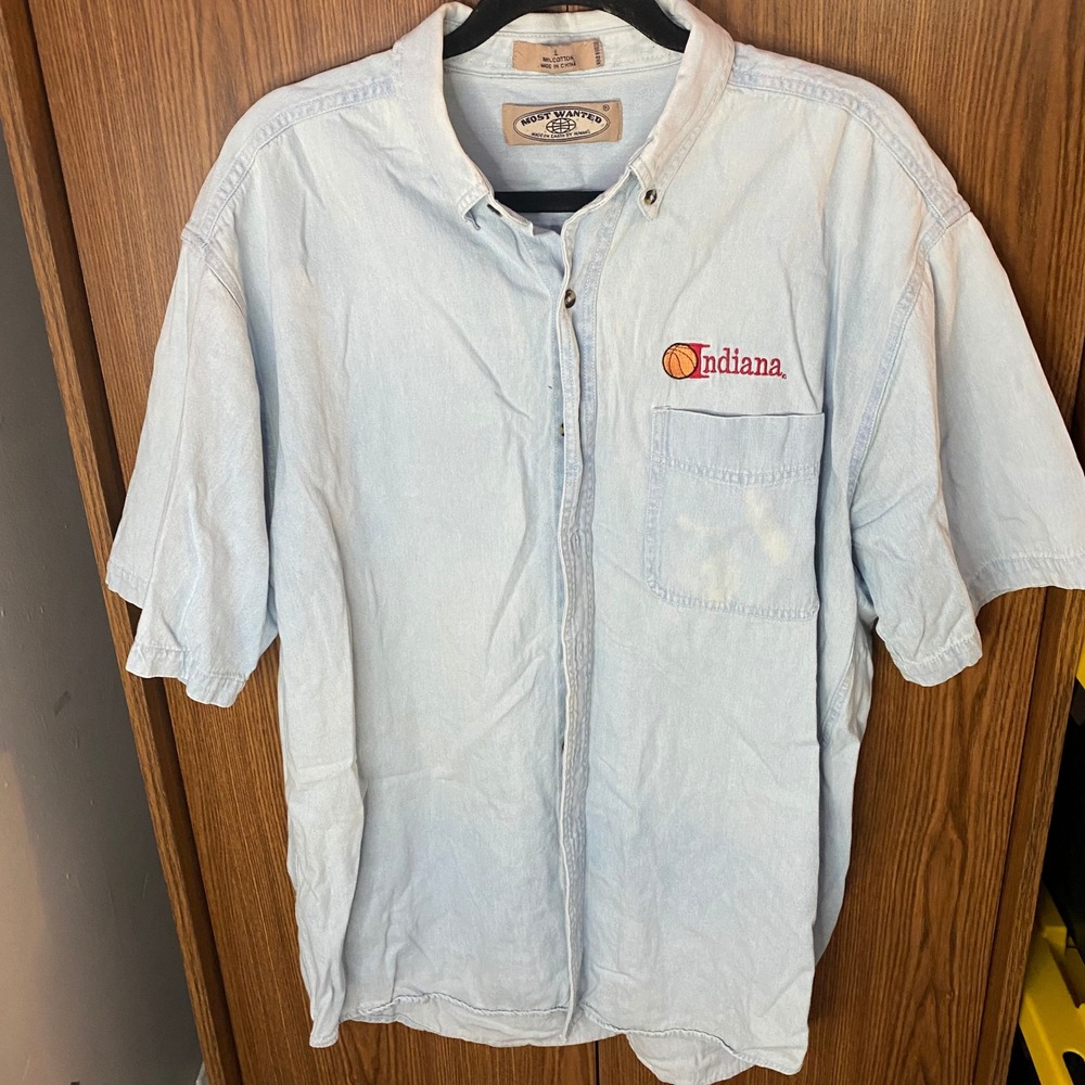 Most Wanted Button Down‎ Shirt Mens Large Blue Indiana Basketball Short Sleeve